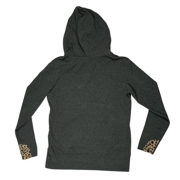 Ampersand Ave Womens 1/2 Zip Hoodie Size L Dark Gray Contrast Leopard Loungewear - Picture 2 of 8
